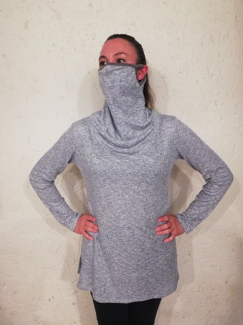 Face Mask Polar Neck Top, dove grey